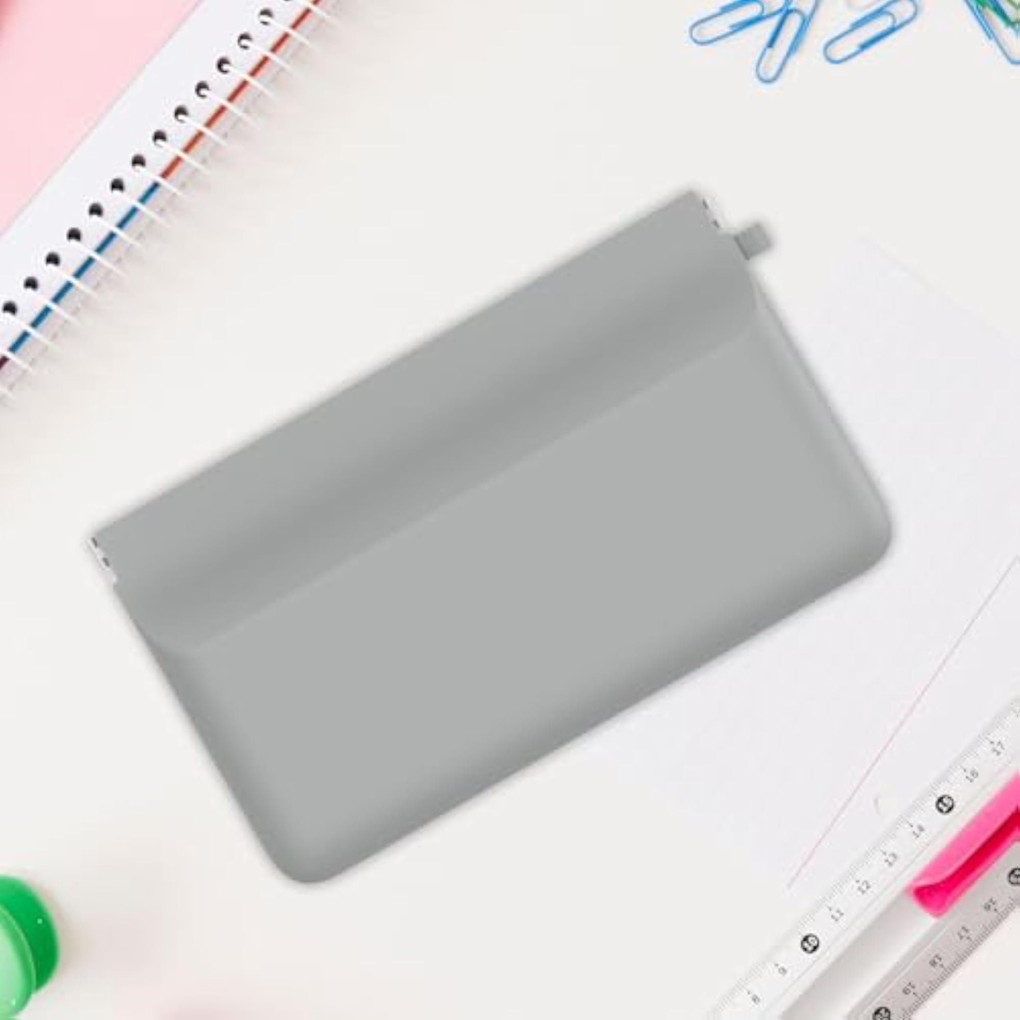 Small Gray Makeup Bag, Squeeze Top for Cosmetics
